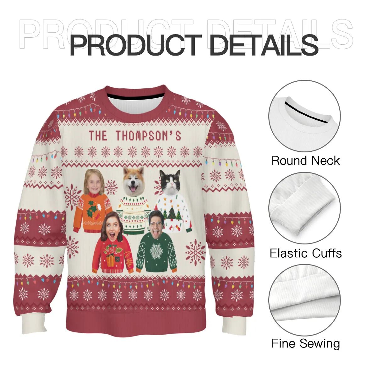 Custom 5 Photos Sweater for Family Christmas Ugly Sweater Xmas Party