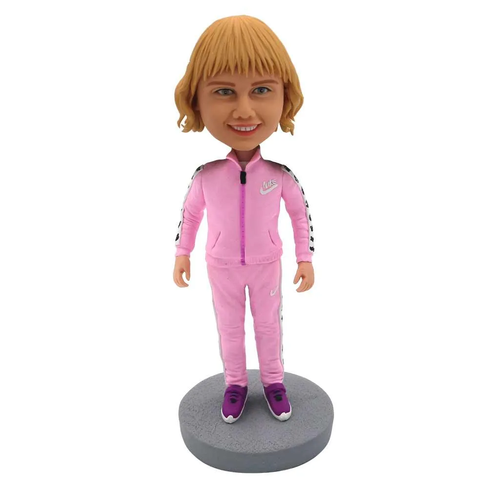 Cute Girl in Pink Sportswear Custom Figure Bobblehead