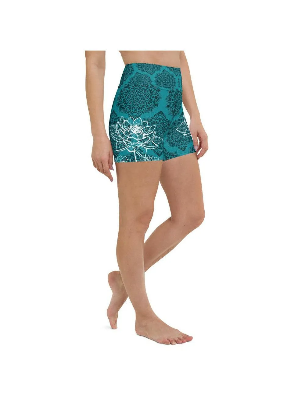 Cyan Blue Lotus Yoga Shorts