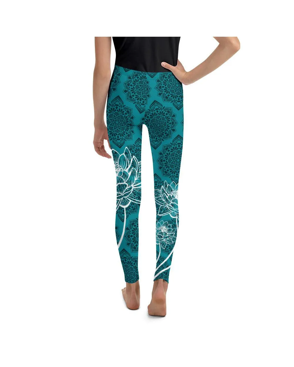 Cyan Blue Lotus Youth Leggings