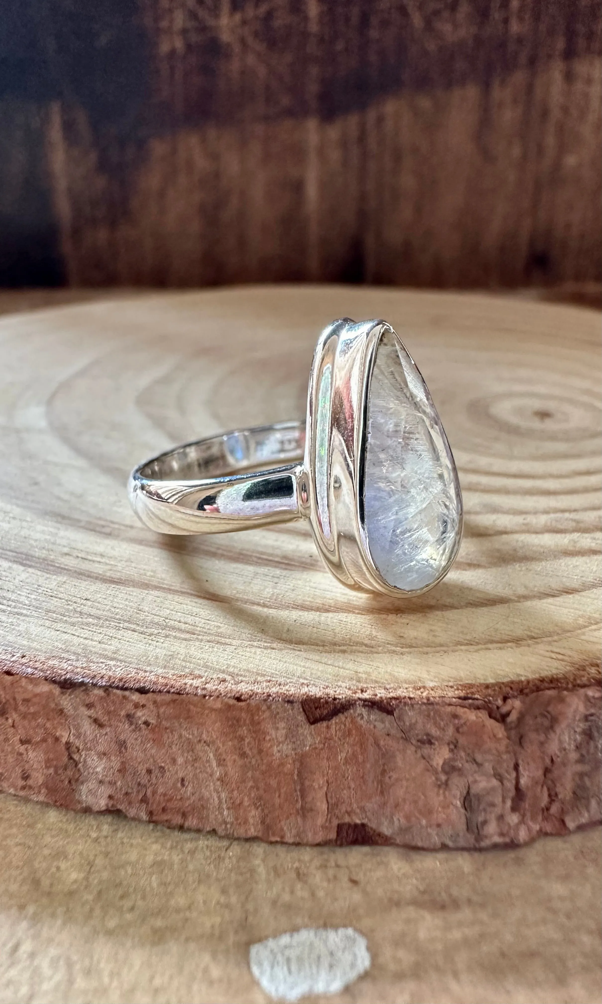 DAGGER TEARDROP MOONSTONE Sterling Silver Ring • Size 9