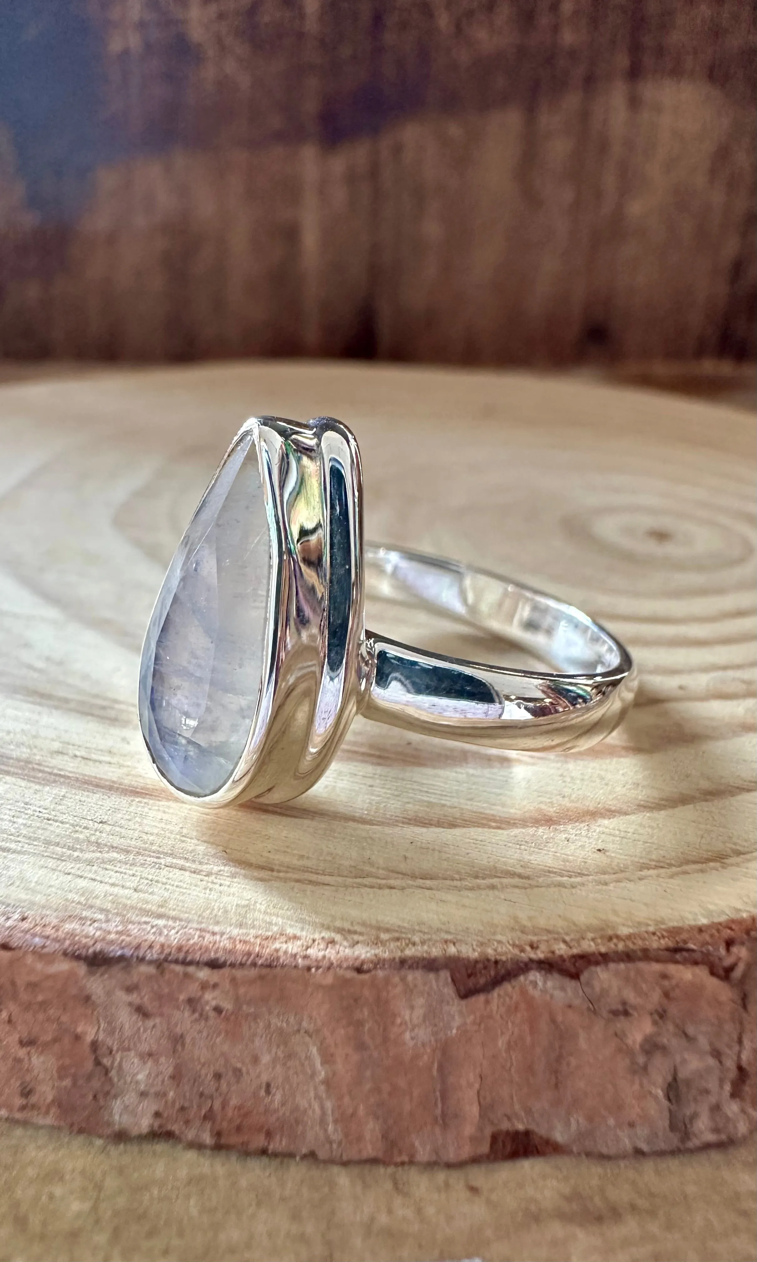 DAGGER TEARDROP MOONSTONE Sterling Silver Ring • Size 9