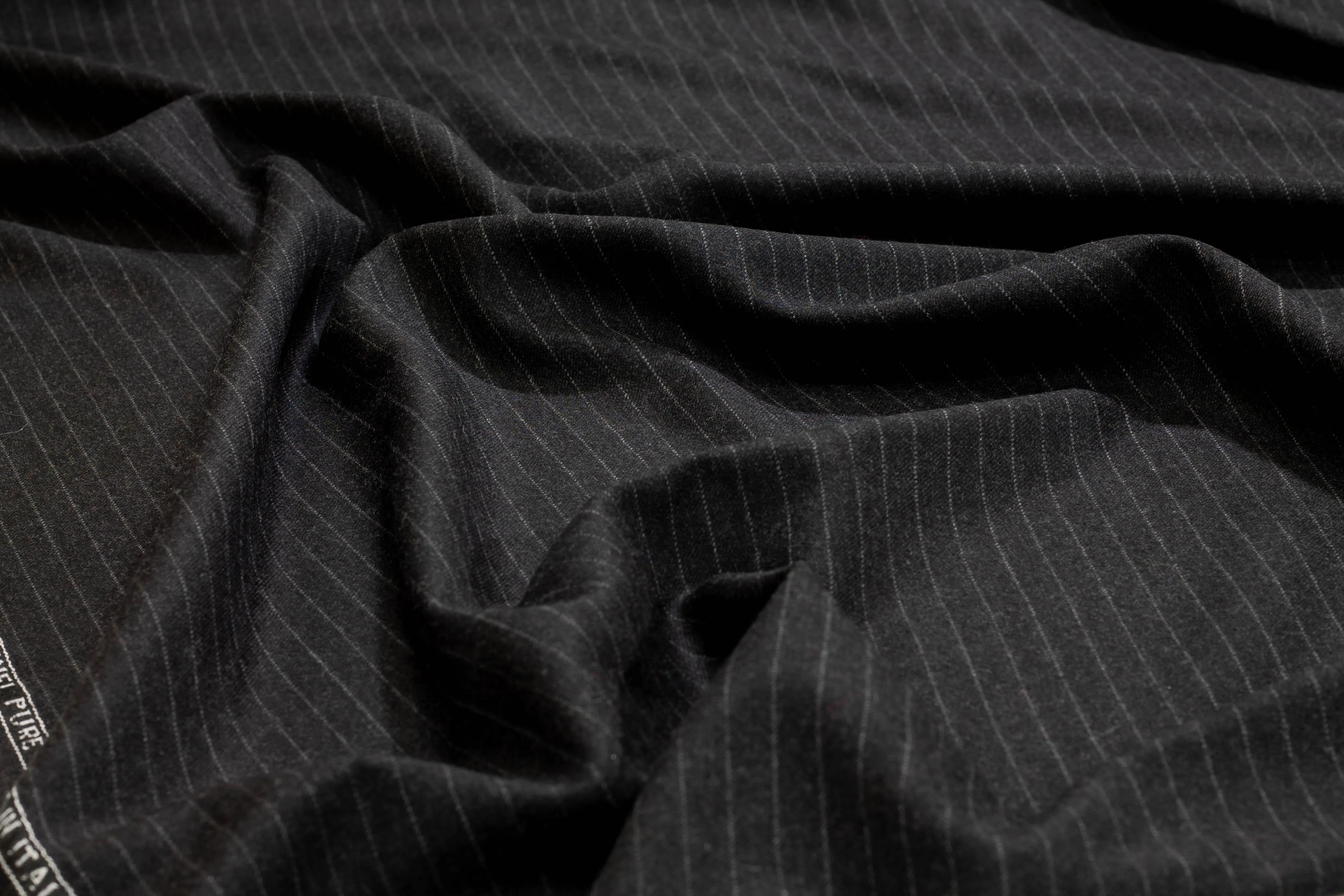 Dark Gray Striped Italian Wool Suiting