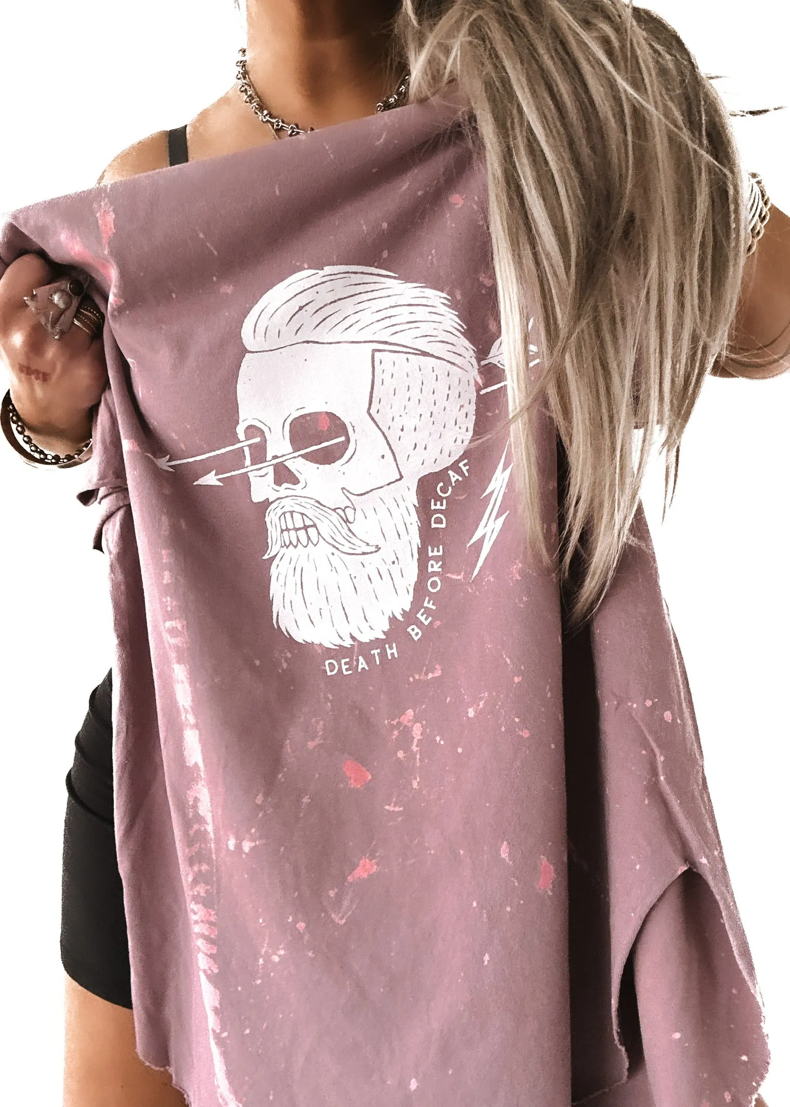 DEATH BEFORE DECAF BLEACHED OUT SIDE SLIT TEE