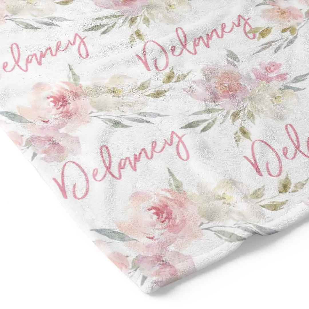 Delaney Dusty Blush Floral Personalized Toddler Blanket