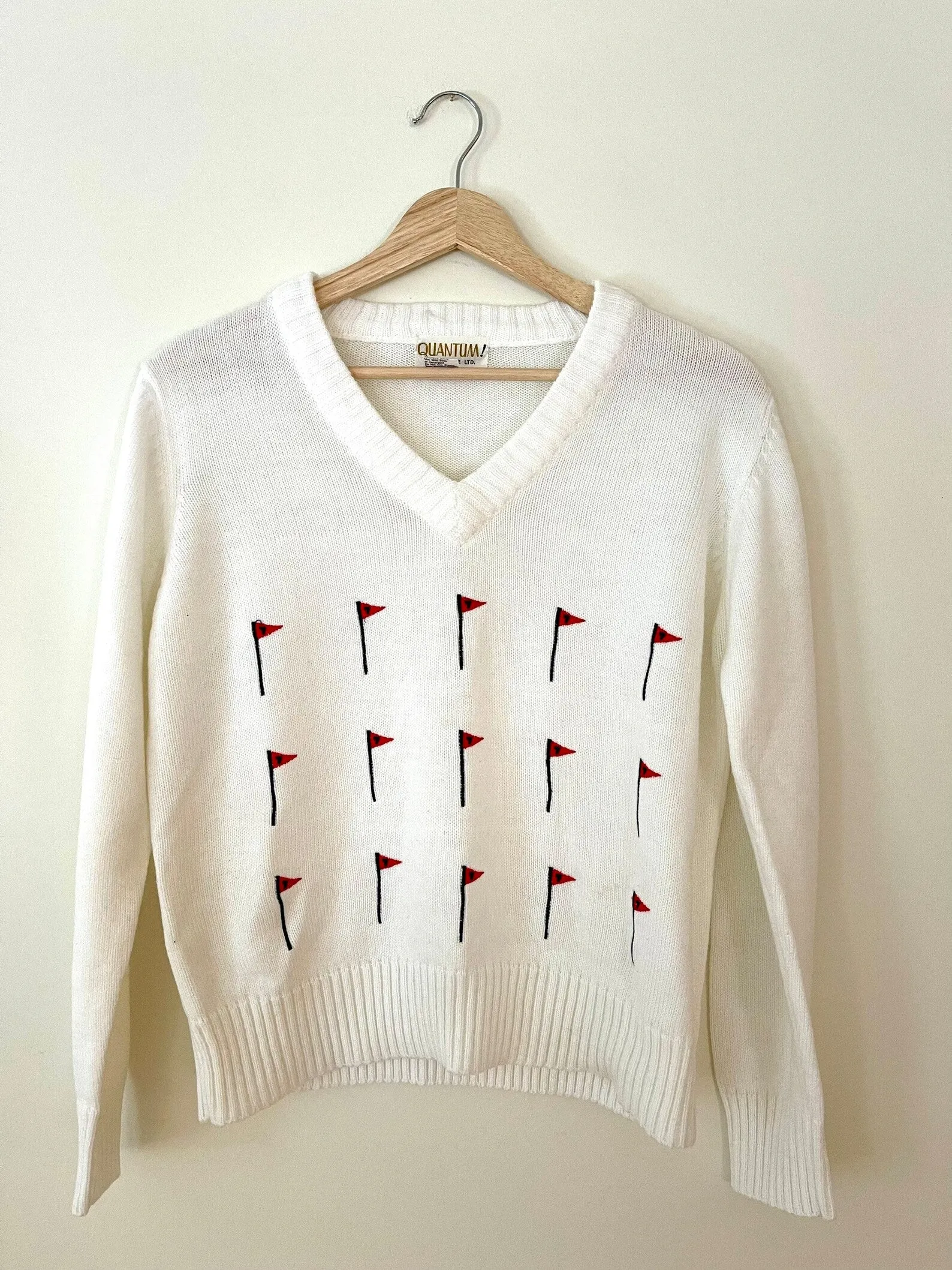 Delicately Embroidered Lucky #7 Flag V-Neck Sweater