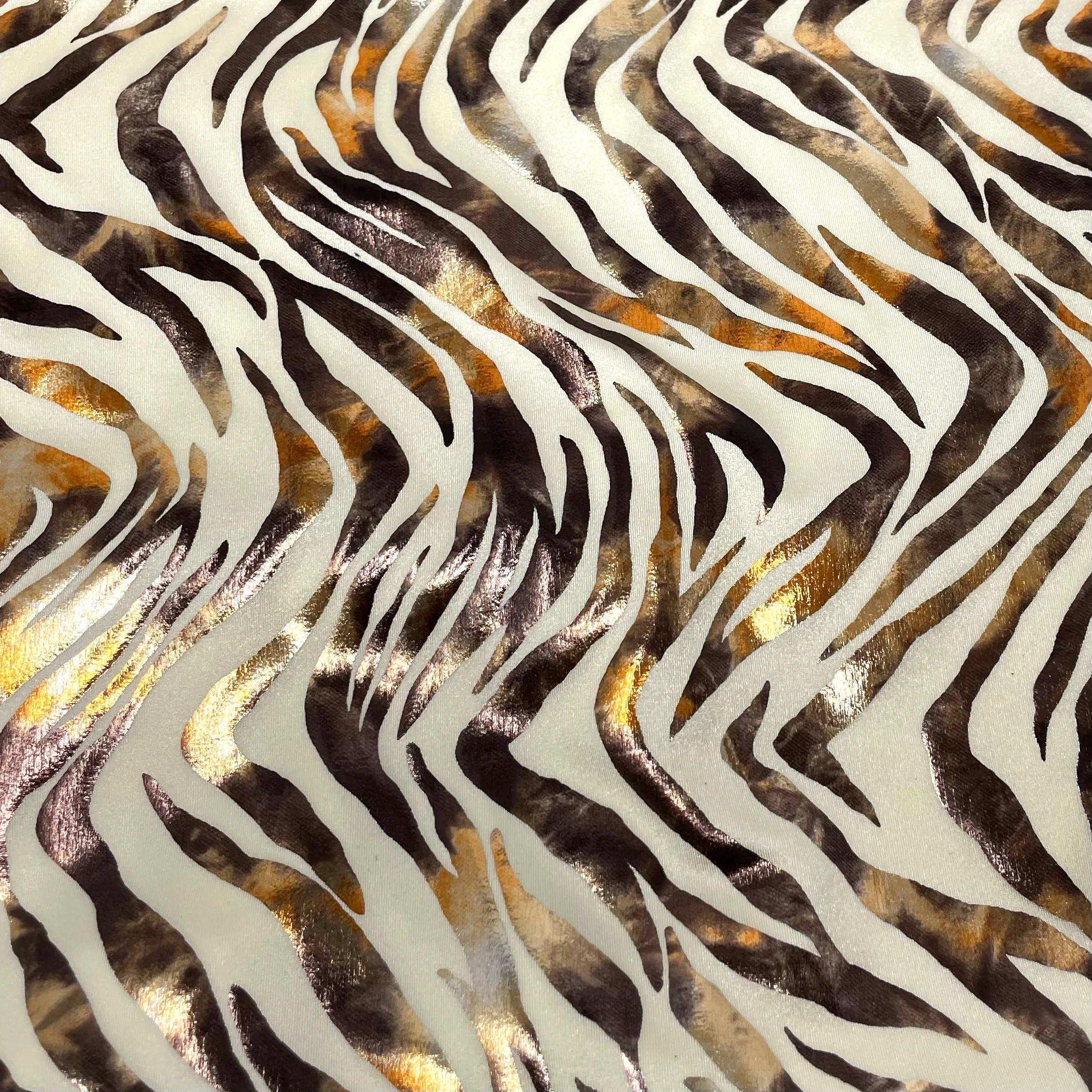 Desert Zebra Foil Printed Spandex Fabric | Blue Moon Fabrics