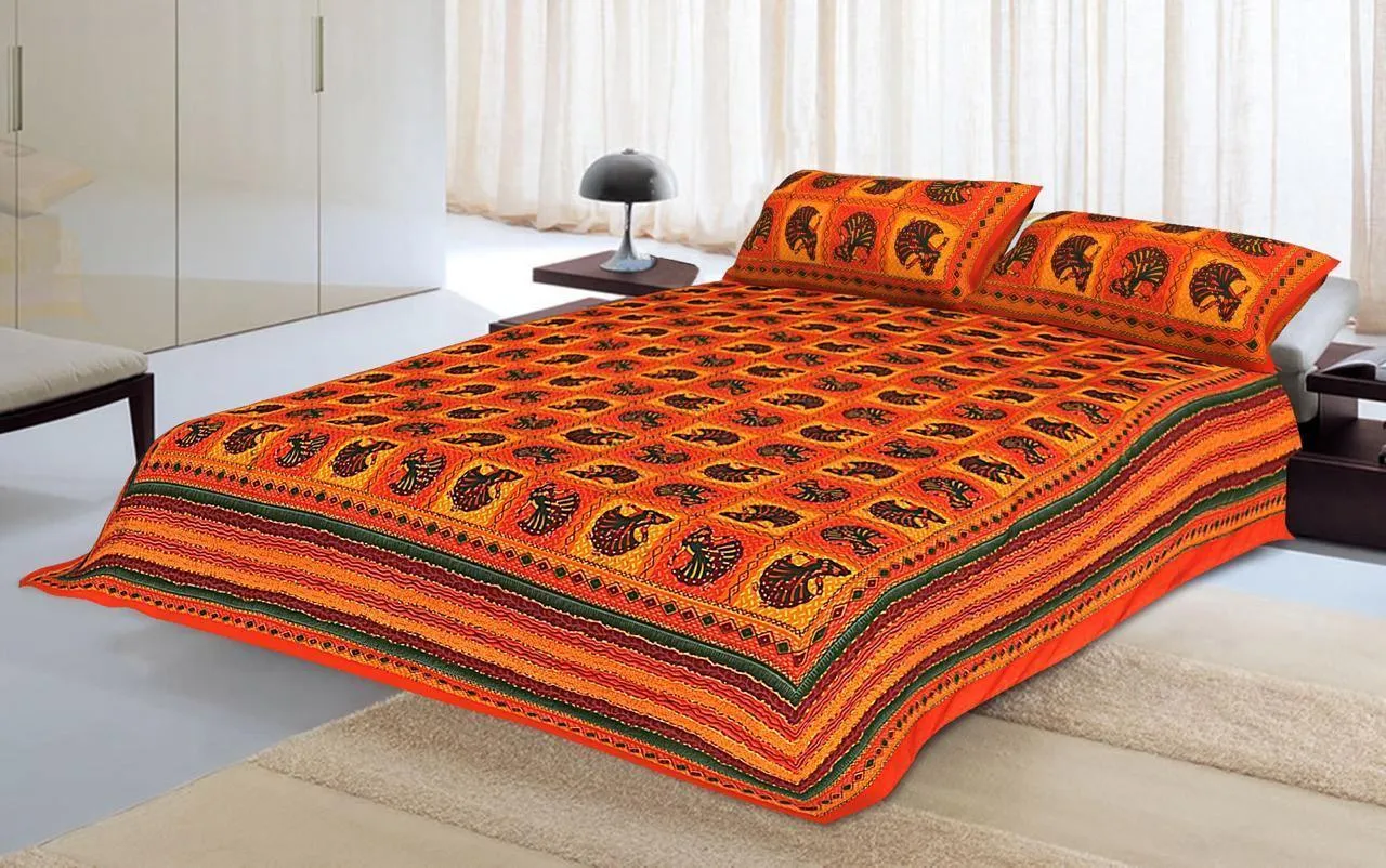 Designer Mart Kantha Work Embroidered Double Bed sheet with two pillow covers