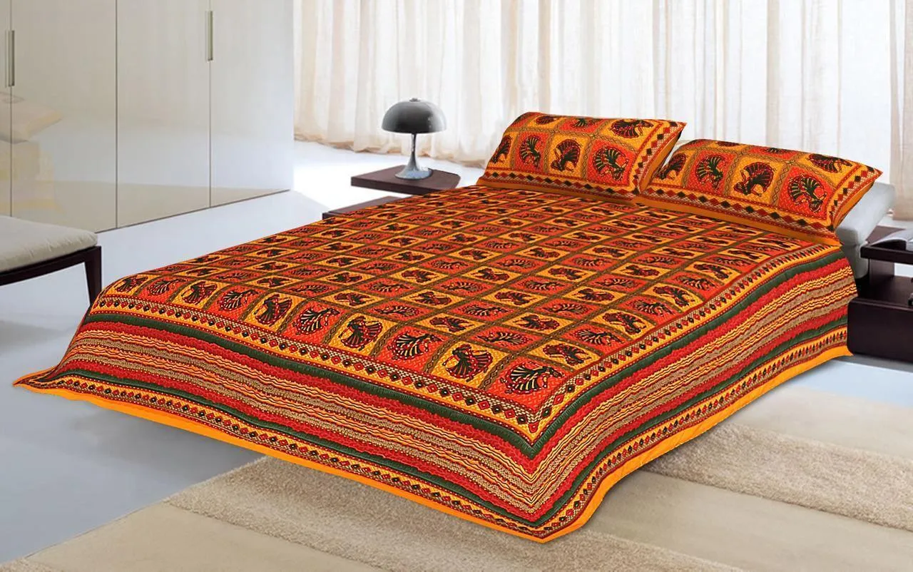 Designer Mart Kantha Work Embroidered Double Bed sheet with two pillow covers