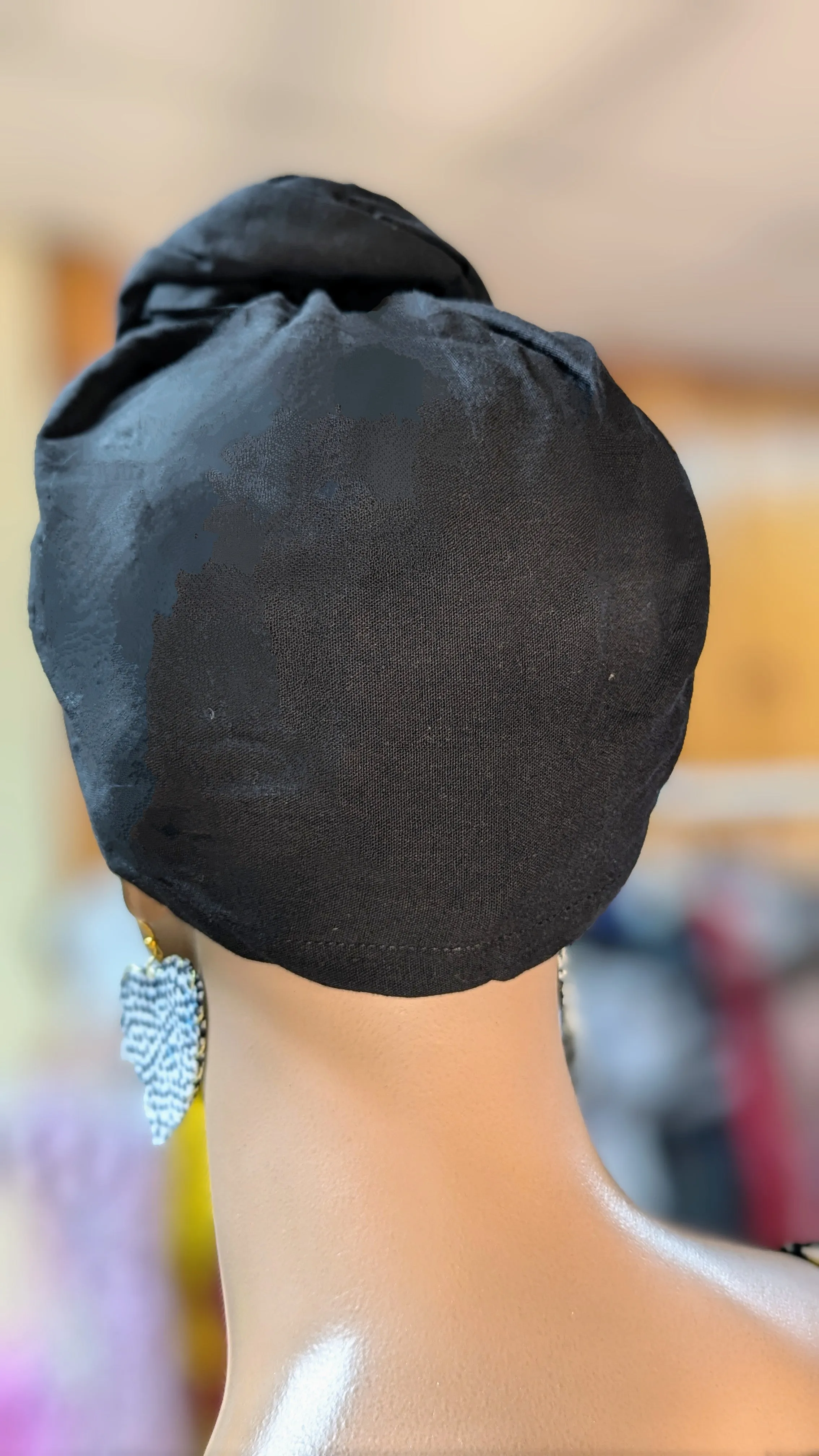 Dupsie's Black Adia Pre-tied Head Wrap Hat with Bun DP564PT4