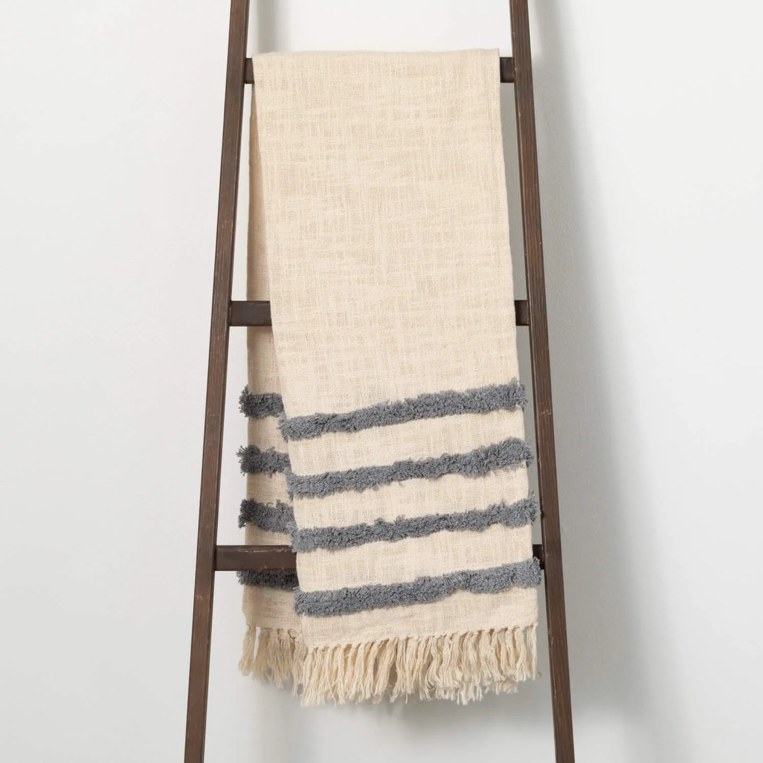 Ecru & Gray Fringed Blanket