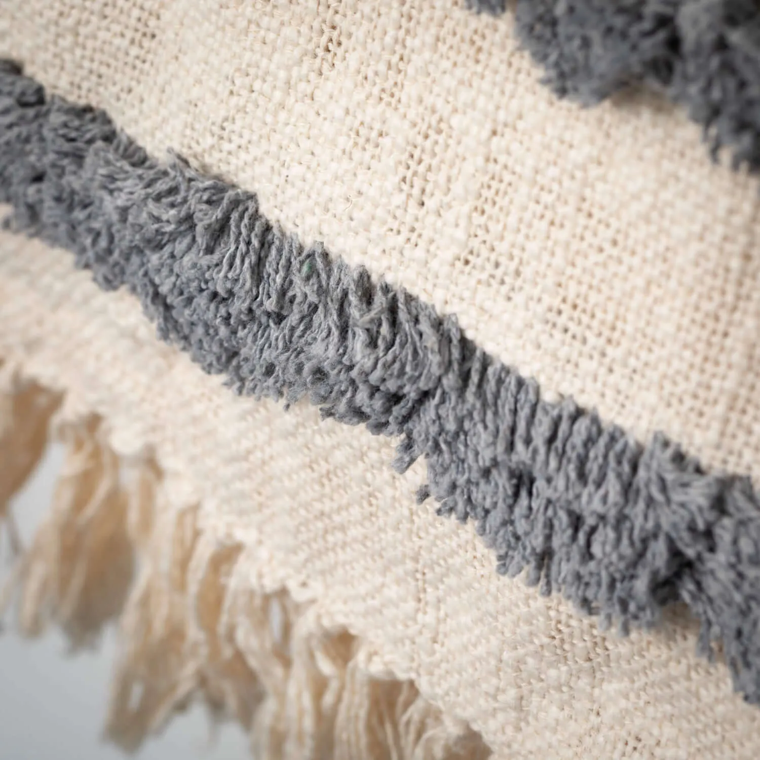 Ecru & Gray Fringed Blanket