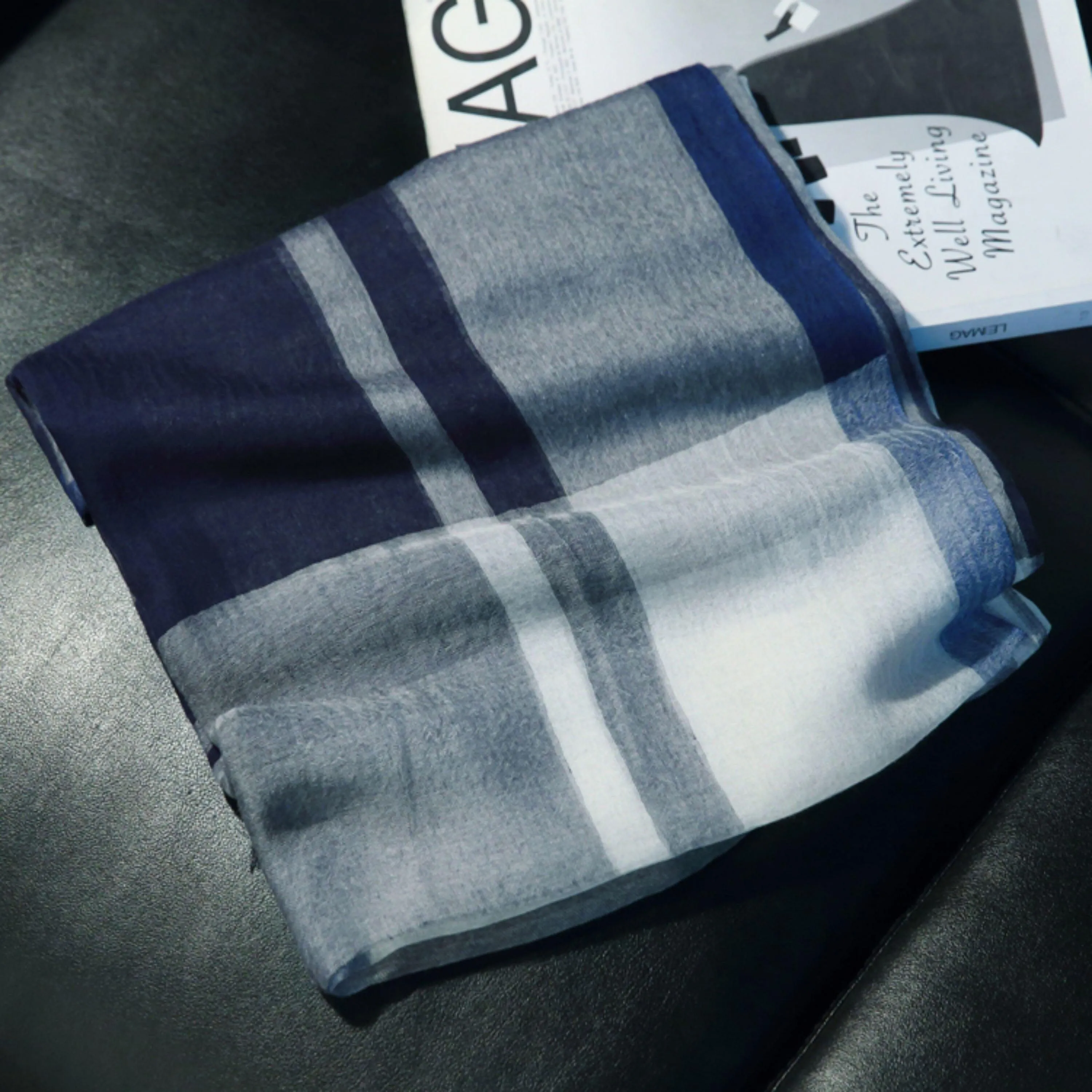 Elegant Mulberry Silk Modal Scarf - Lightweight and Breathable - Minimalist Plaid Print - Perfect for Spring/Summer