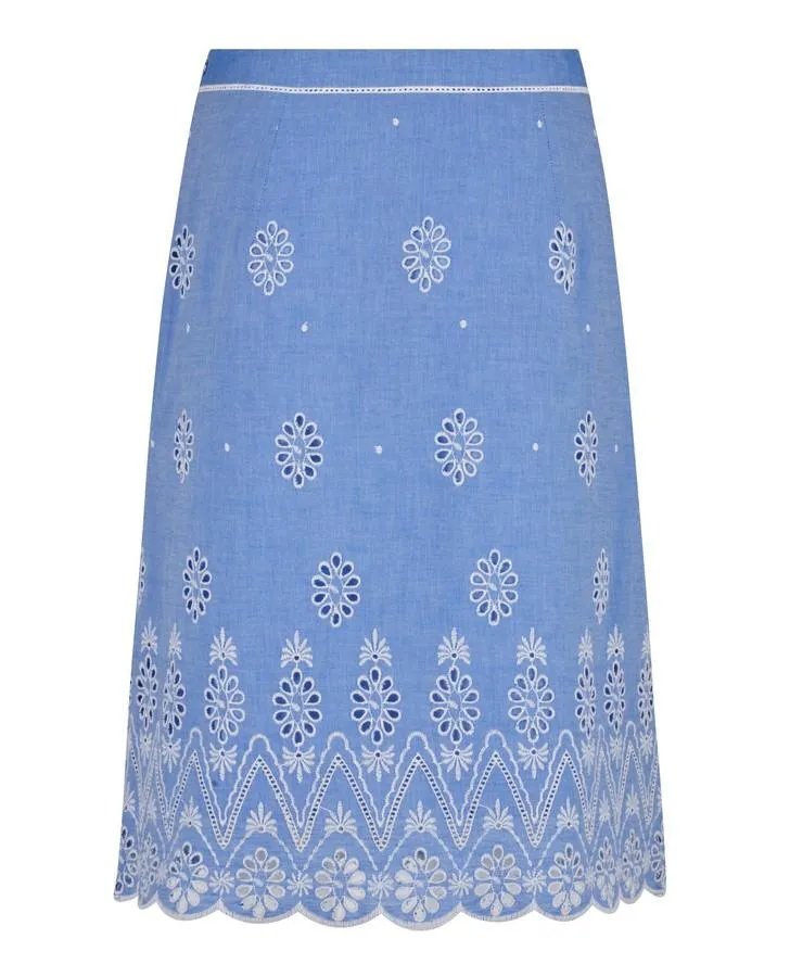 Embroidery and Cutwork Linen A-Line Skirt