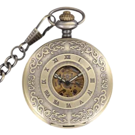 Engraved Bronze Mechanical Demi Pocket Watch