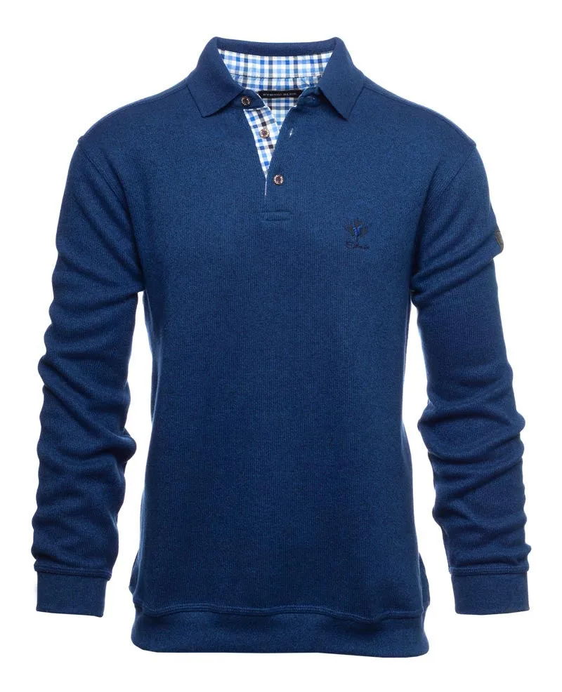 Ethnic Blue - Long sleeve polo-shirt, soft touch