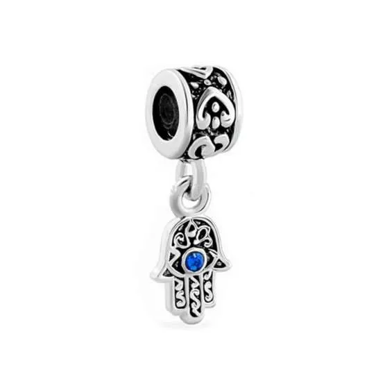 Evil Eye Hamsa Dangle Charm 925 Sterling Silver