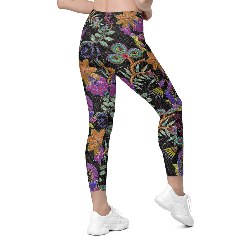 Faux Paillette Flower Leggings with Pockets