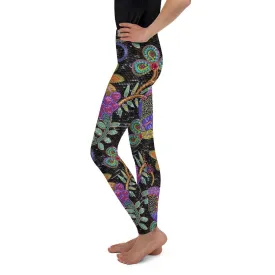 Faux Paillette Flower Youth Leggings