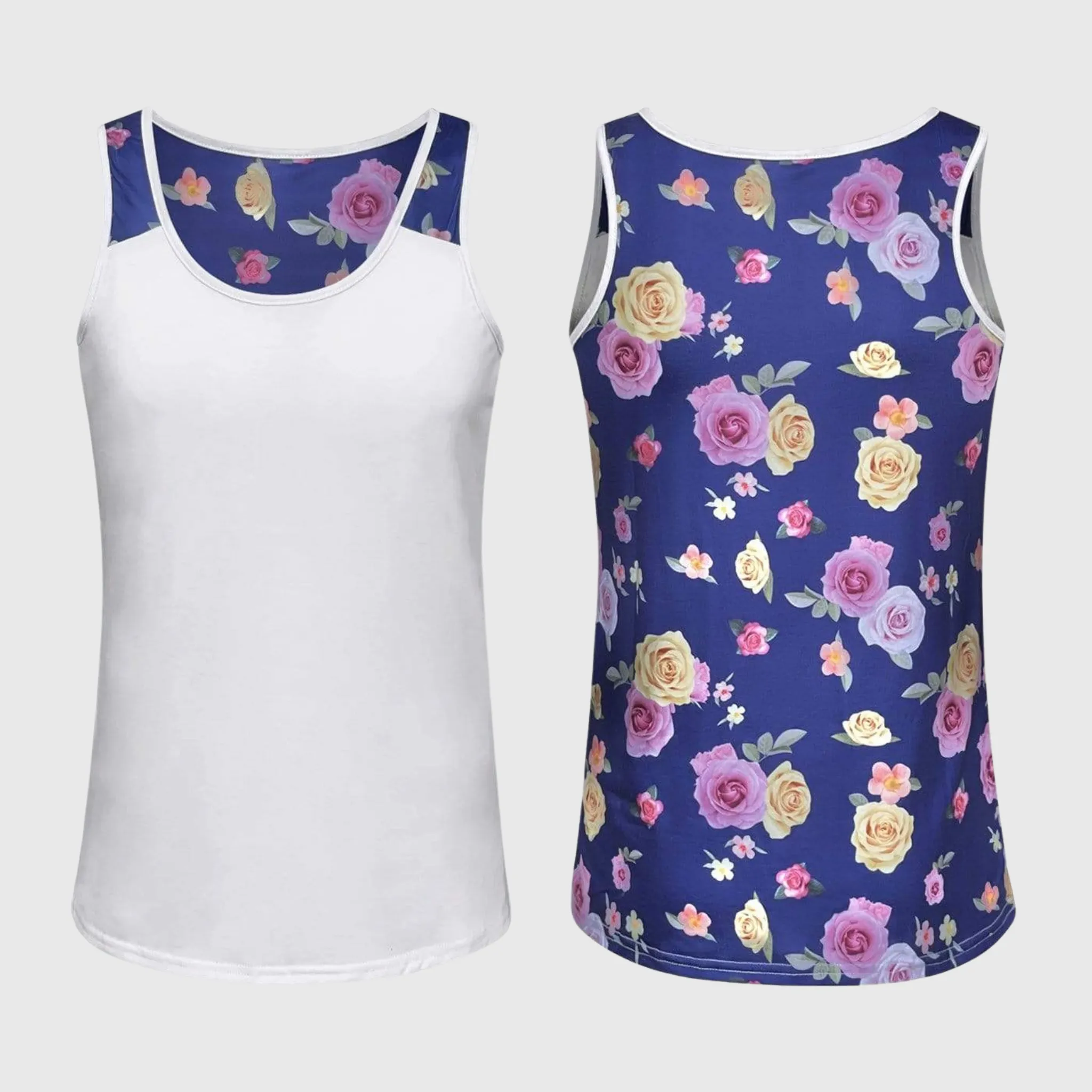 Floral White Polyester Tank Top