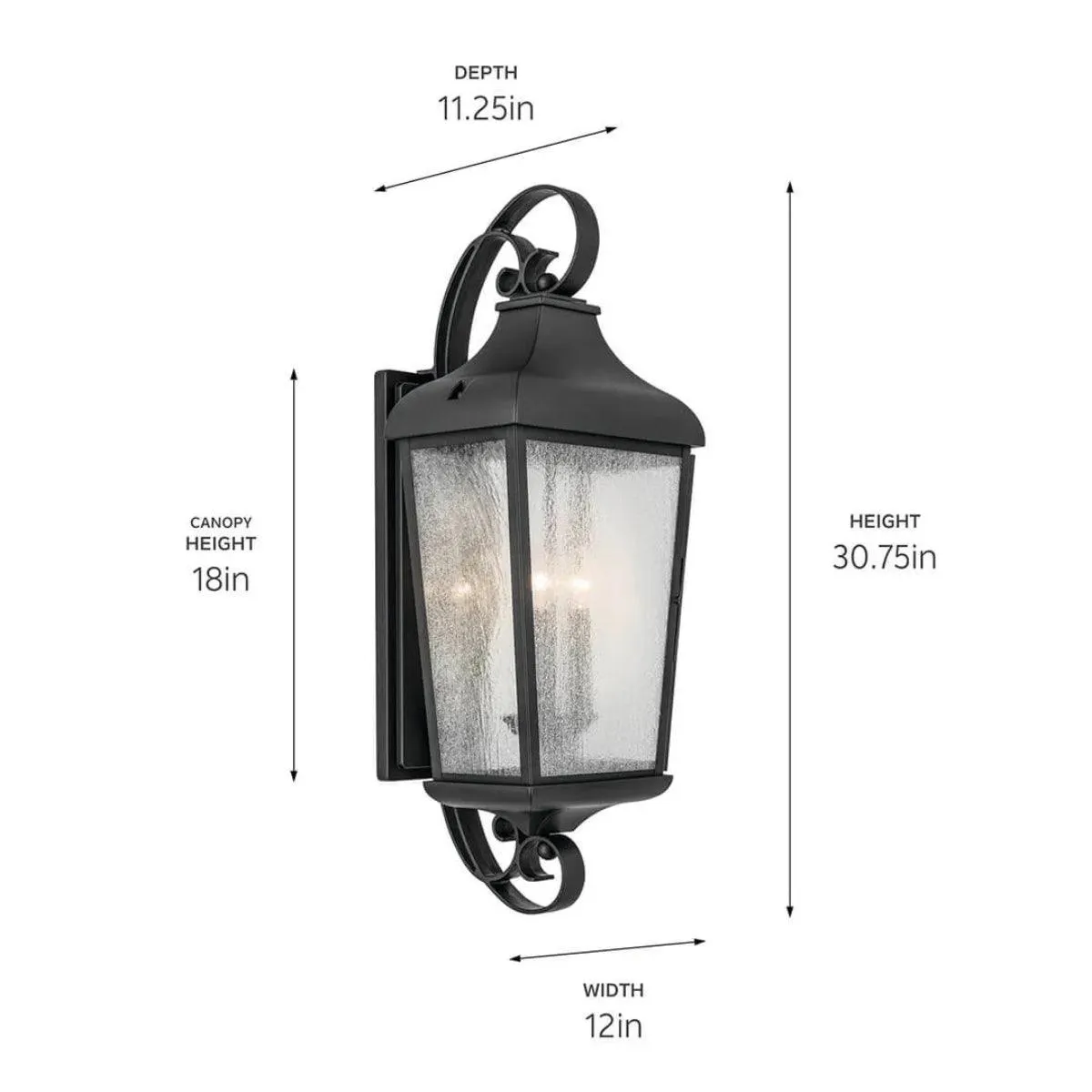 Forestdale 31 In 3-Lights Outdoor Wall Light With Clear Seeded Glass, Black