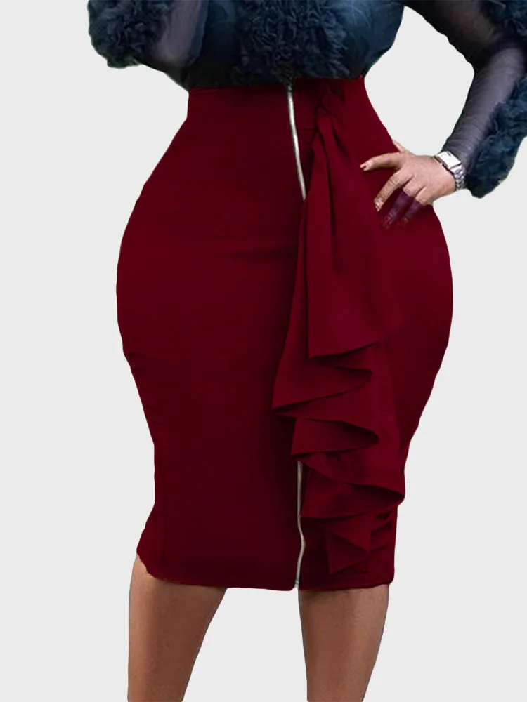 Formal Ruffled Pencil Wrap Skirt