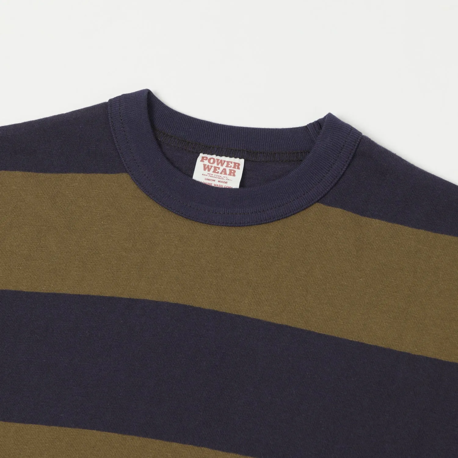 Freewheelers Horizontal Stripe Set-In Long Sleeve Tee - Navy/Khaki