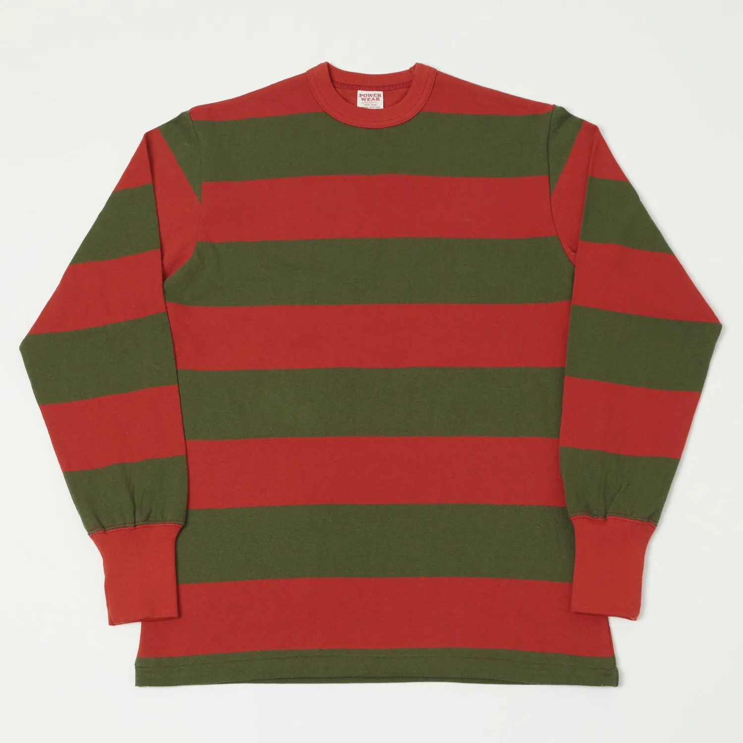 Freewheelers Horizontal Stripe Set-In Long Sleeve Tee - Red/Olive