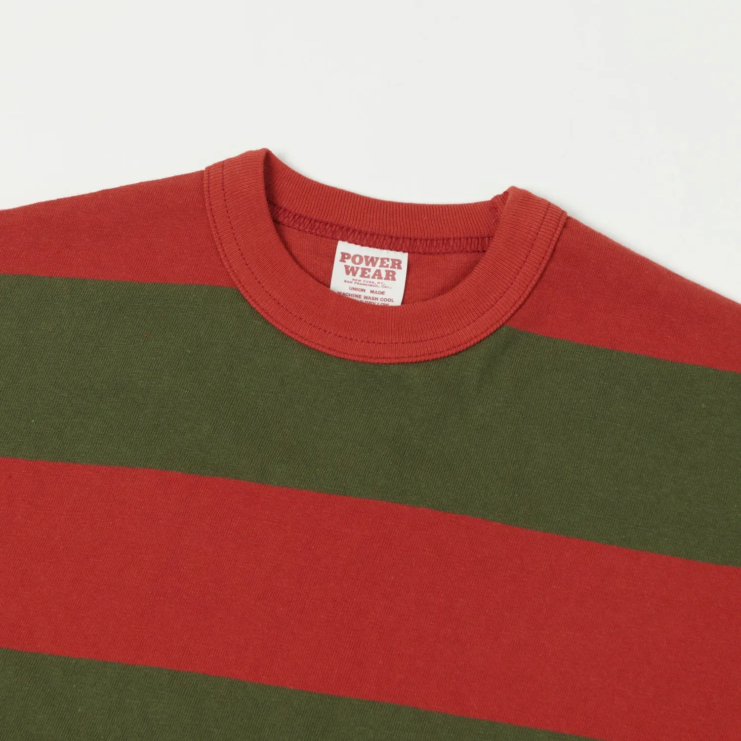 Freewheelers Horizontal Stripe Set-In Long Sleeve Tee - Red/Olive