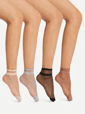 Frill Trim Ankle Socks 4Pairs