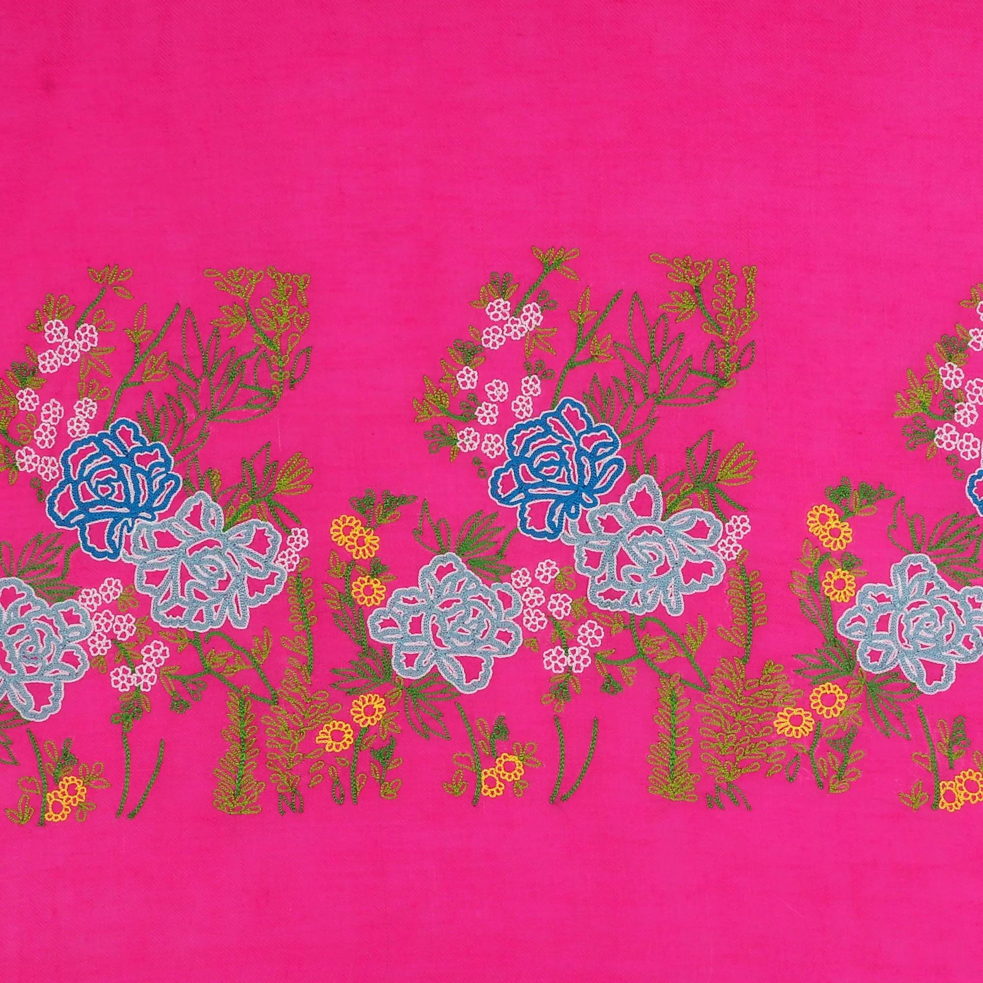 Fuschia Pink Shawl, Pure Pashmina Shawl with Hand Embroidered Lotus Garden Pattern