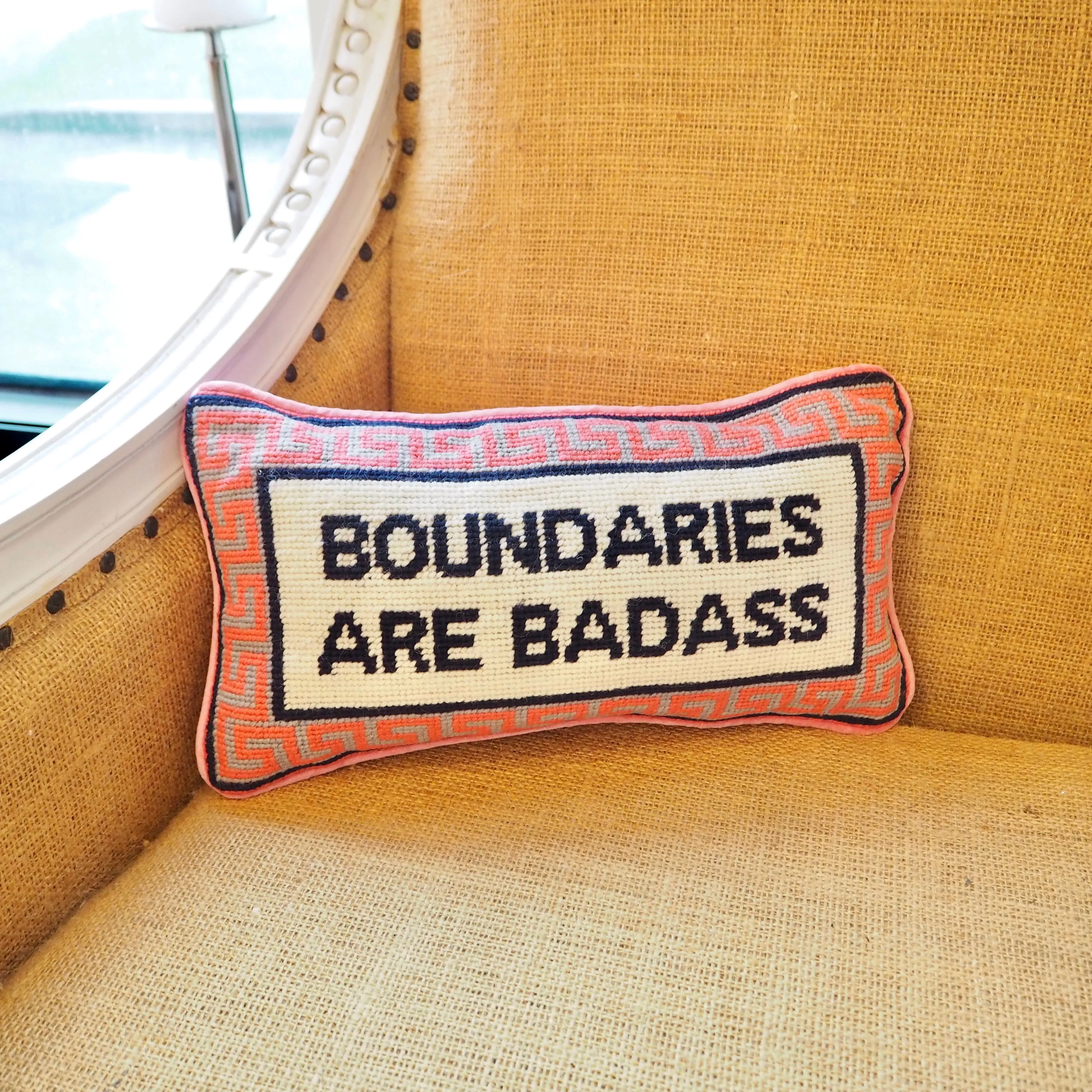 Girl Be Brave Needlepoint Boundaries are Badass Pillow