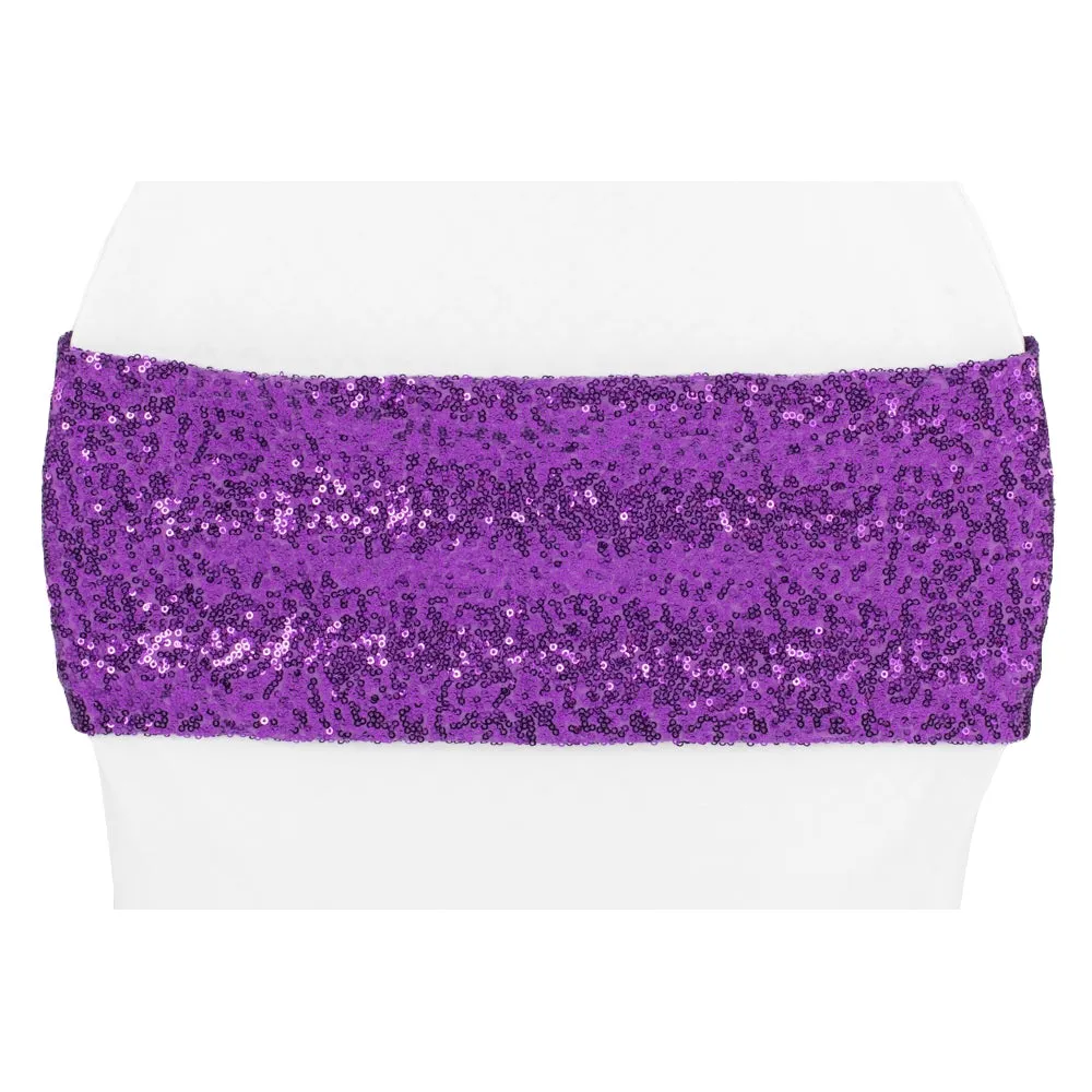 Glitz Sequin Spandex Chair Band - Purple