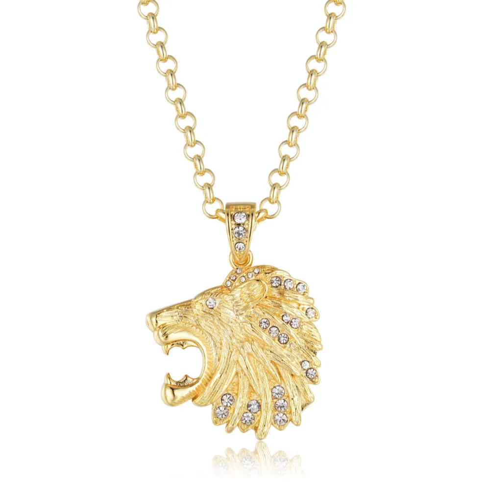 Gold Filled Bonded Lion Head Pendant 22 Inch 5mm Belcher Chain