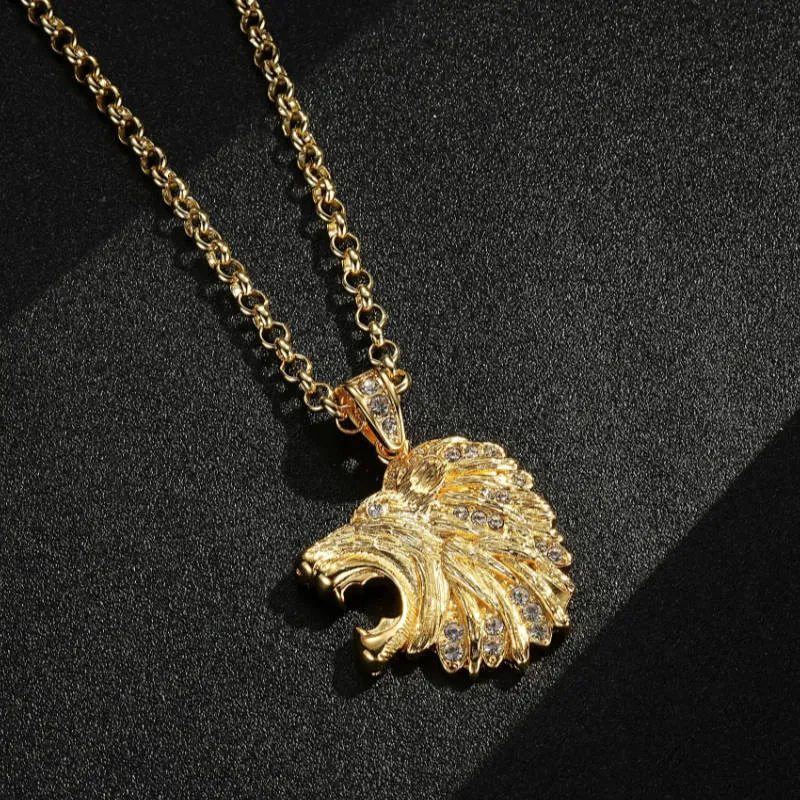 Gold Filled Bonded Lion Head Pendant 22 Inch 5mm Belcher Chain