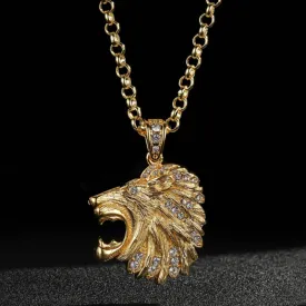 Gold Filled Bonded Lion Head Pendant 22 Inch 5mm Belcher Chain