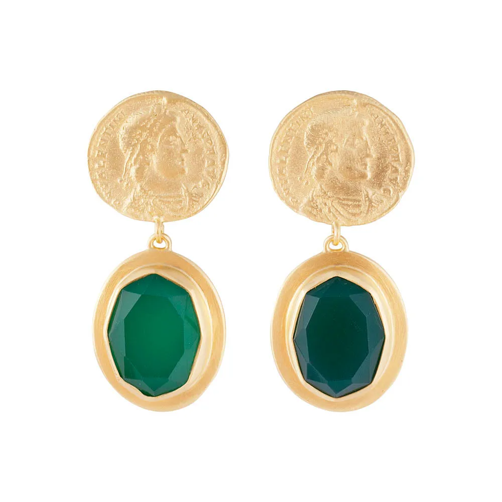 GREEN AGATE ANCIENT COIN DROPS