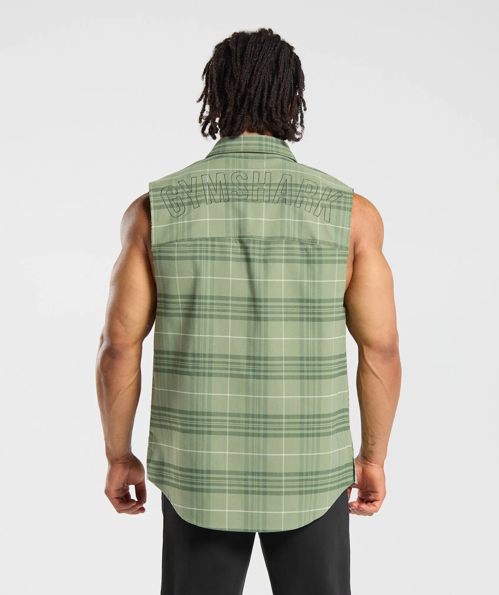 Gymshark Check Sleeveless Shirt - Natural Sage Green