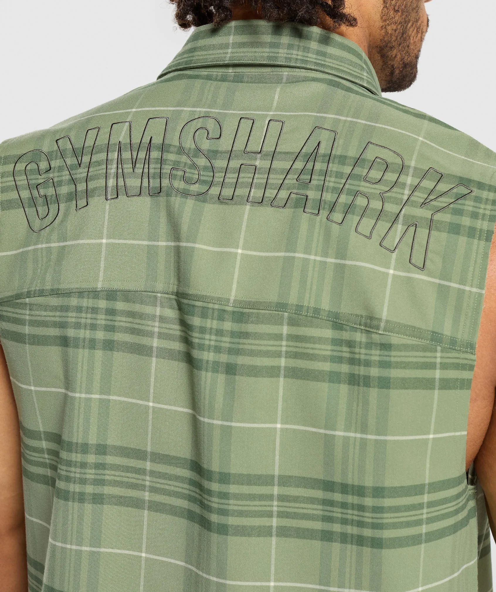 Gymshark Check Sleeveless Shirt - Natural Sage Green