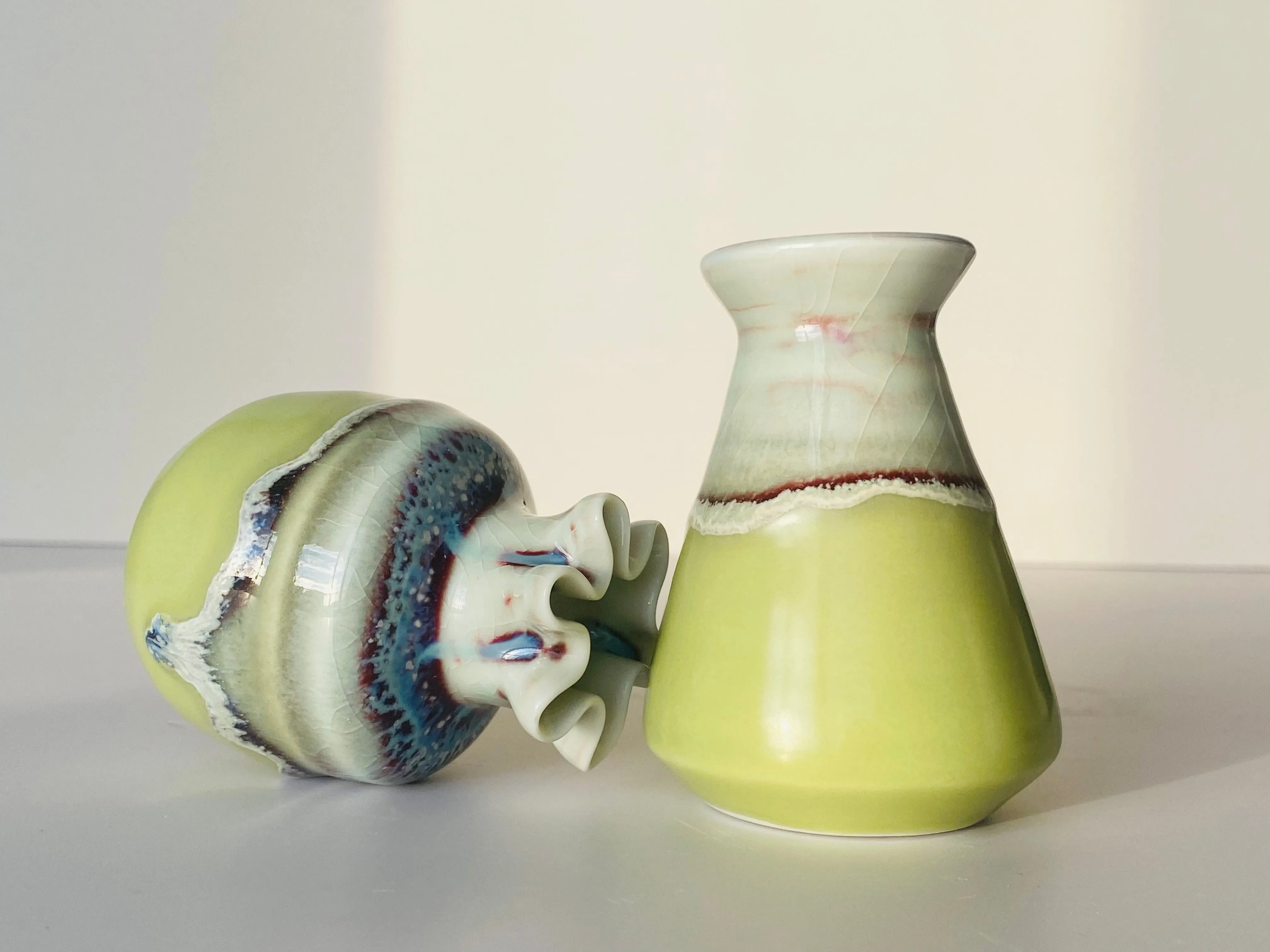 Handmade Pale Yellow Green Little Vases