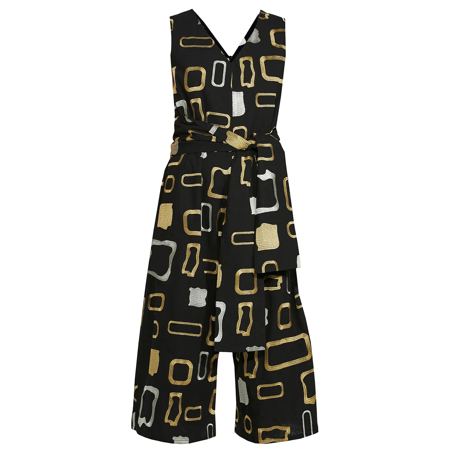 HEAVY METAL JUMPSUIT [ Gold, Silver Patterned Embroidery On Black Cotton ]