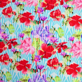 Hibiscus Under Palms Printed Spandex | Blue Moon Fabrics