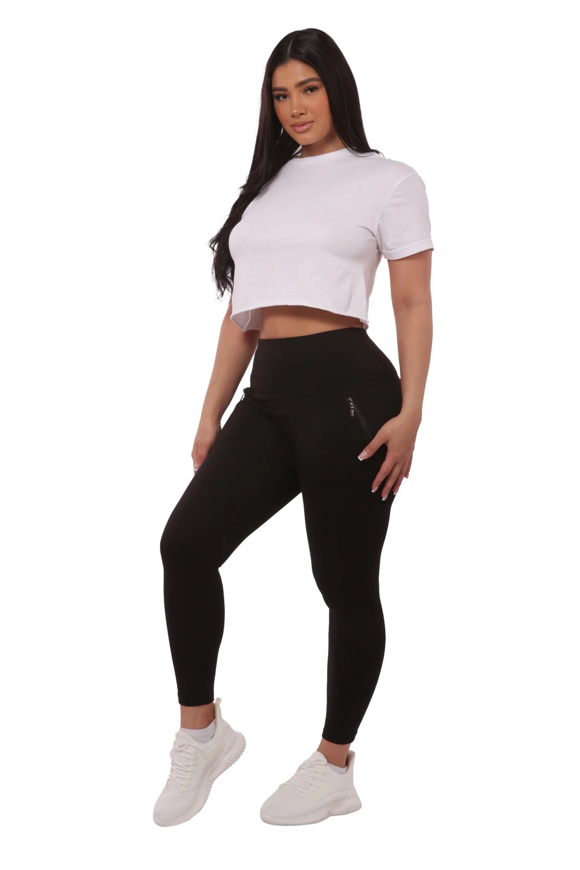 High Rise Buttery Soft Leggings With Zipper Pockets - Black