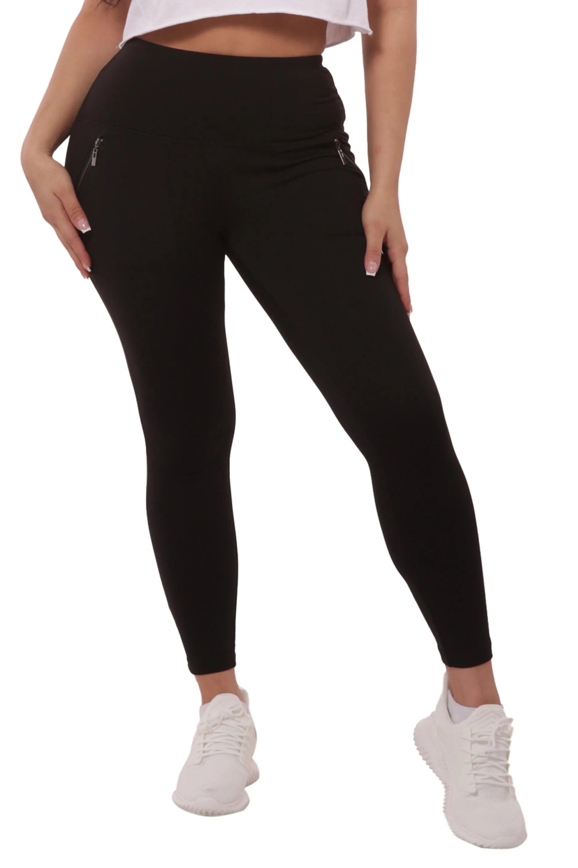 High Rise Buttery Soft Leggings With Zipper Pockets - Black