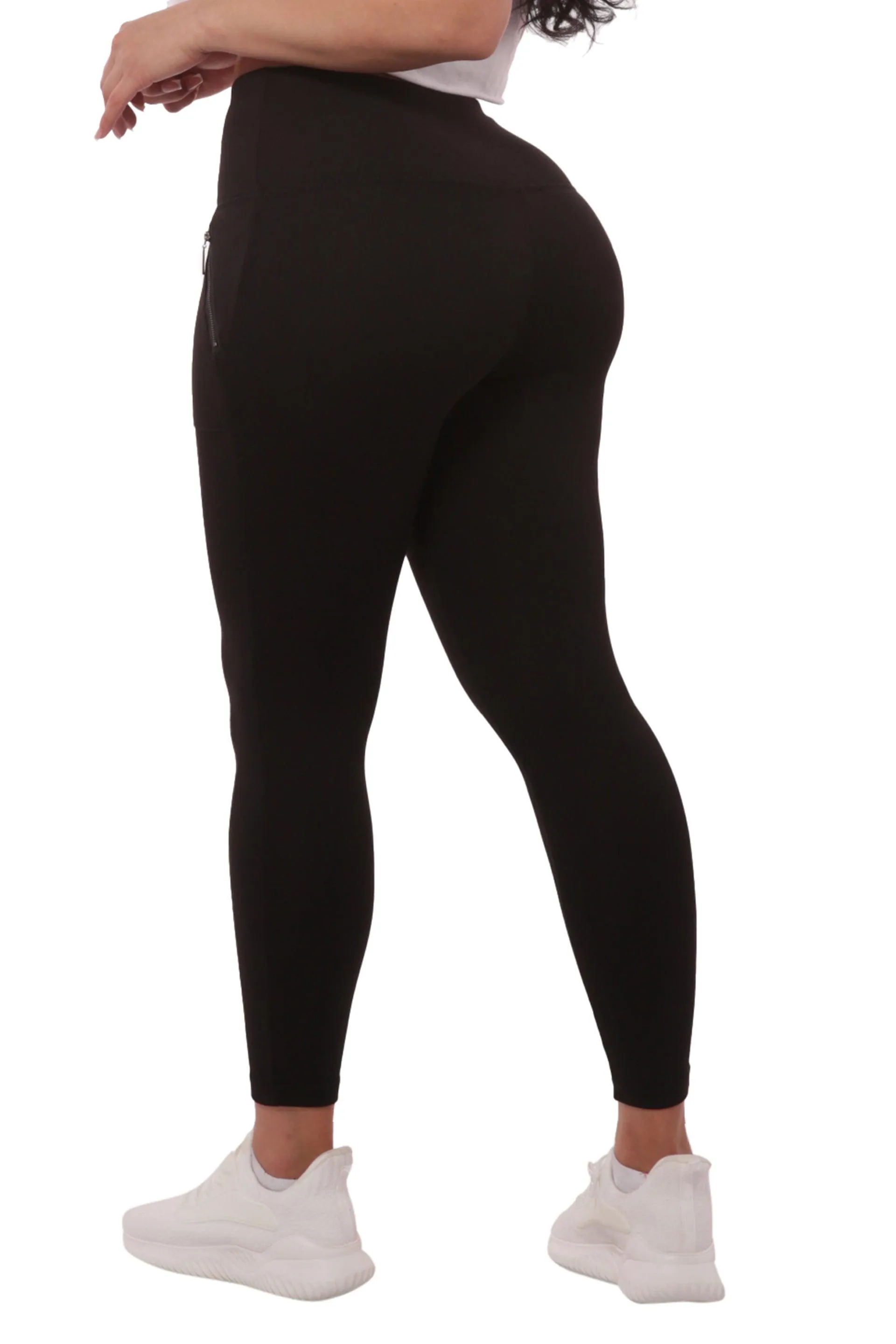 High Rise Buttery Soft Leggings With Zipper Pockets - Black