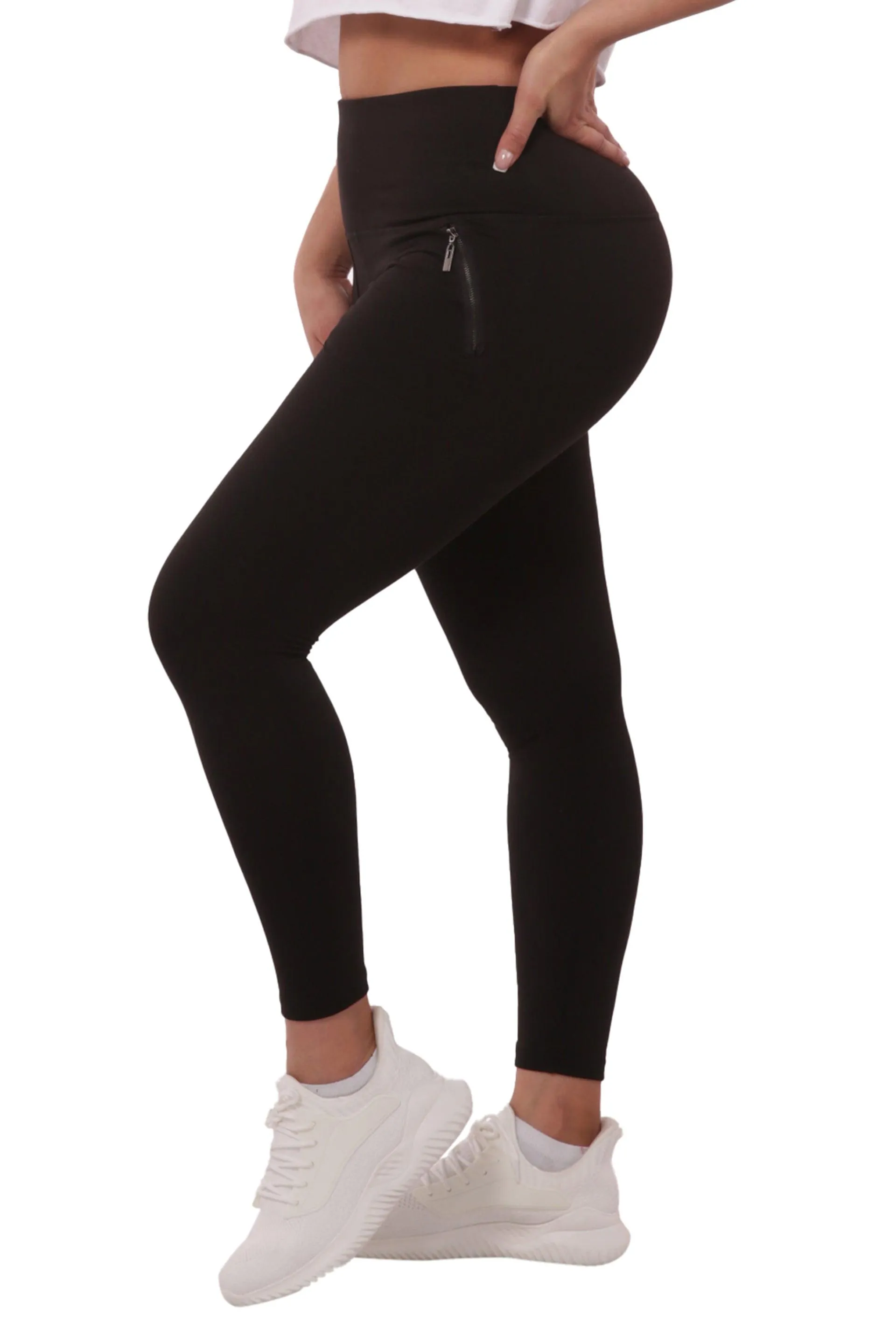 High Rise Buttery Soft Leggings With Zipper Pockets - Black