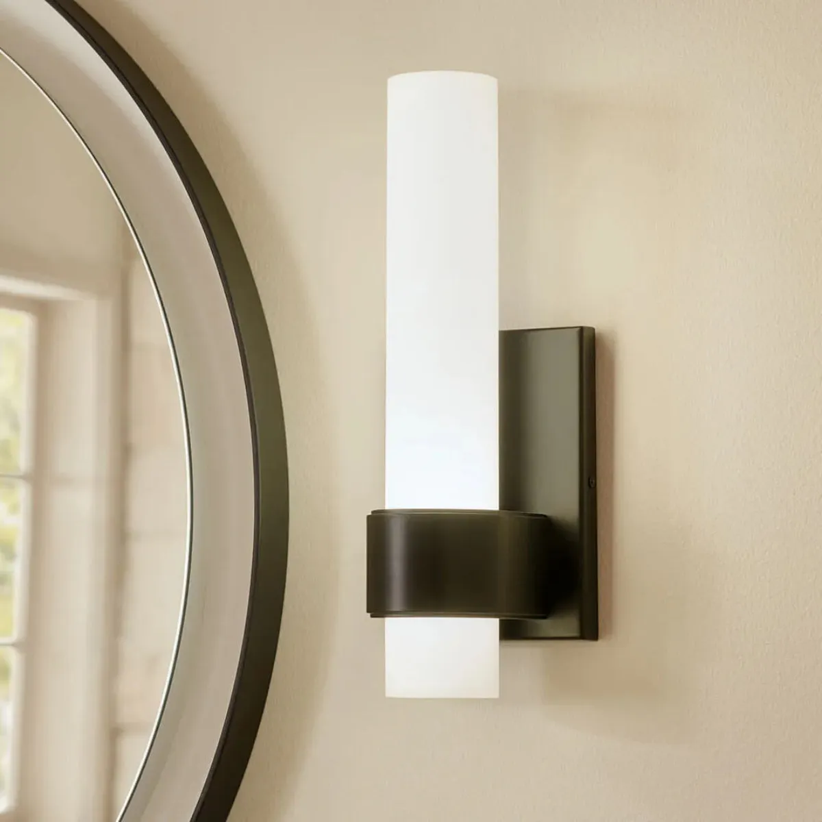 Izza 13" 1-Light LED Wall Sconce With Satin Etched Cased Opal Glass, Black Finish