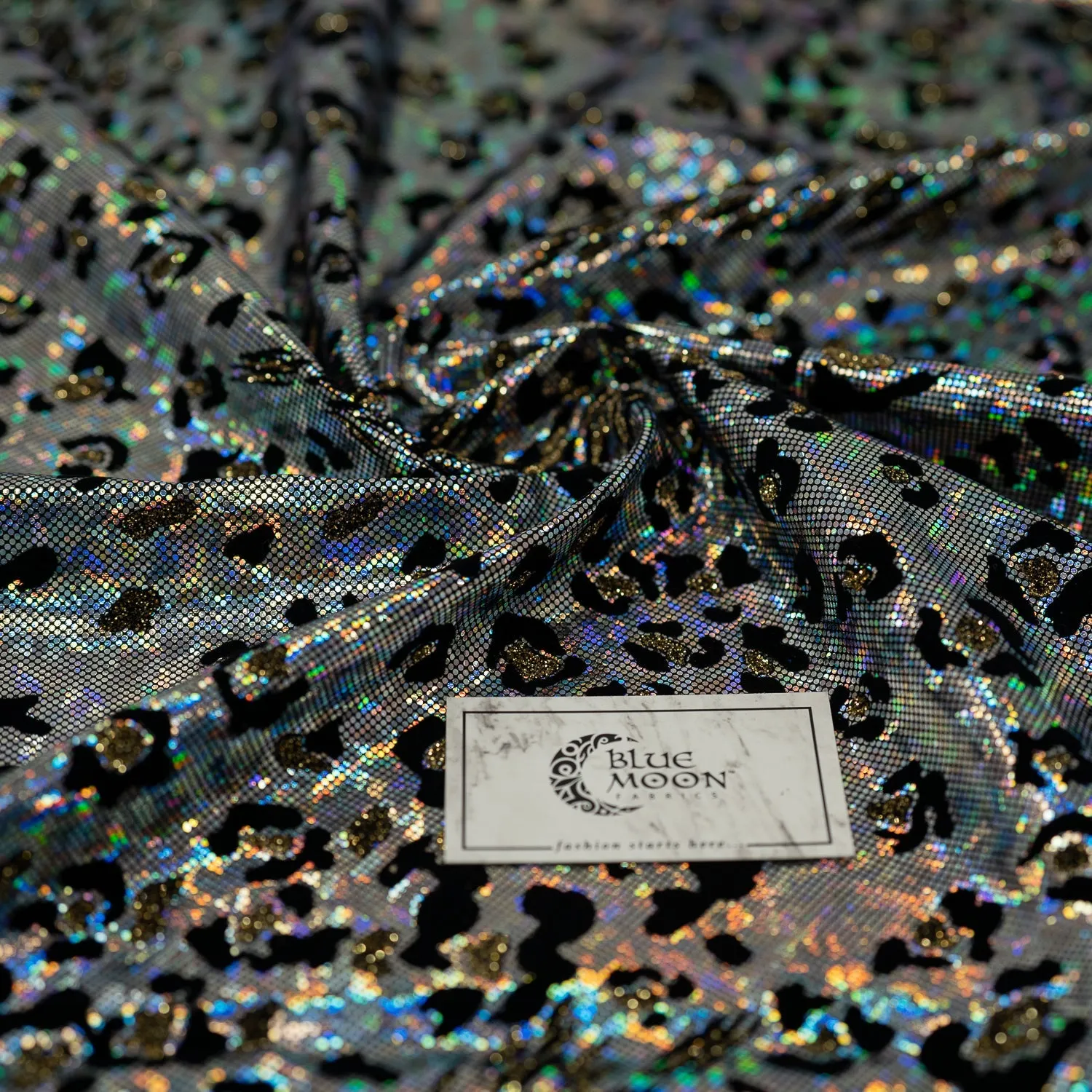 Jag City Shattered Glass Foiled Spandex Fabric | Blue Moon Fabrics