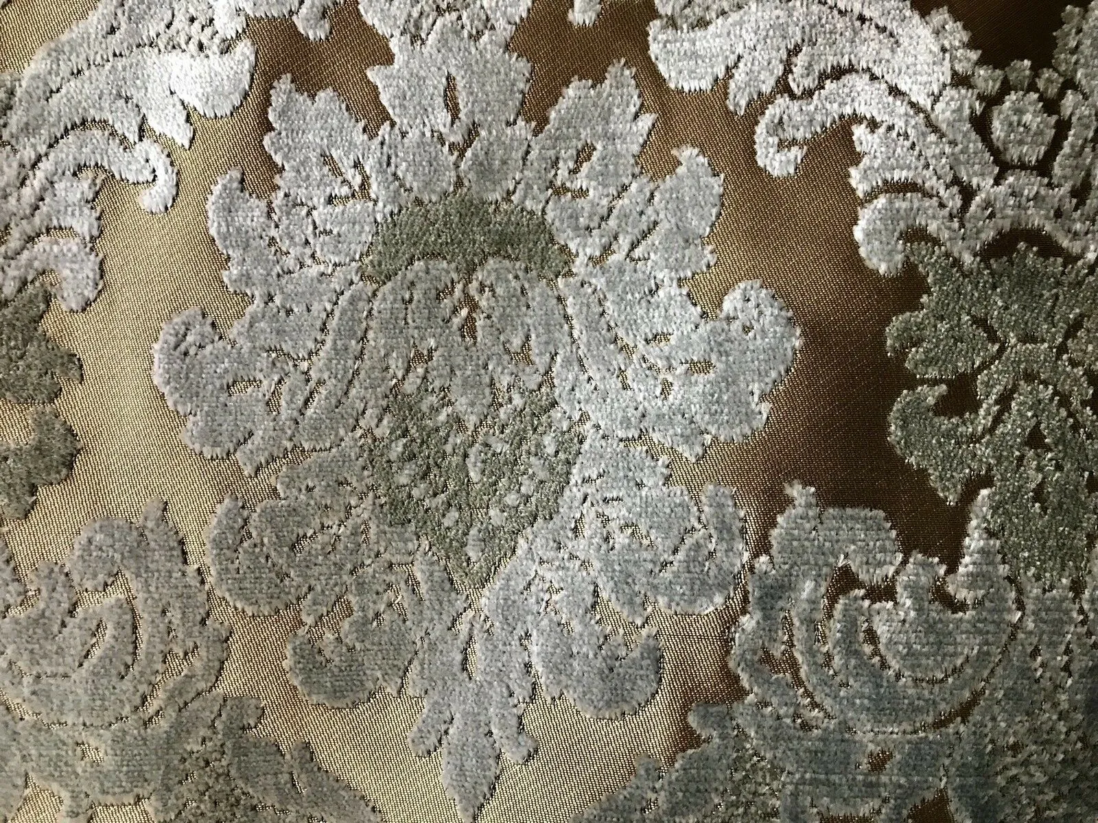 Lady Cecile 1/2 Yard Remnant- Italian Burnout Medallion Chenille Blue Bronze Fabric Upholstery