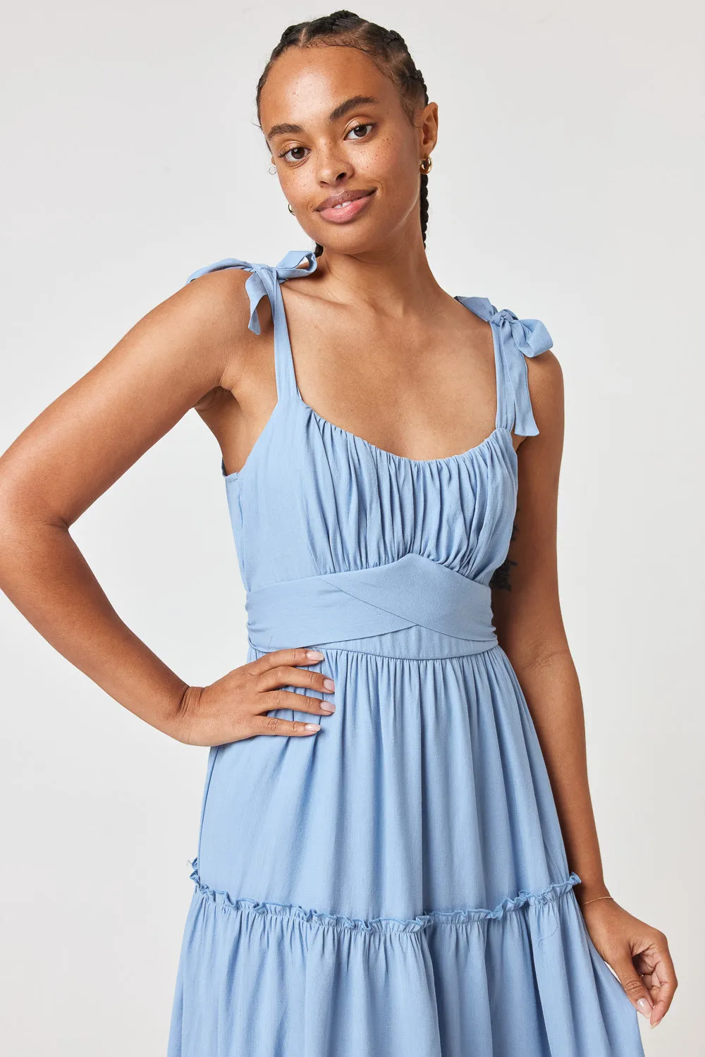 Light Blue Ruffle Midi Dress